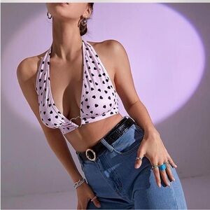 NWT Chic Pink & Black Heart Pattern Halter Bikini Top